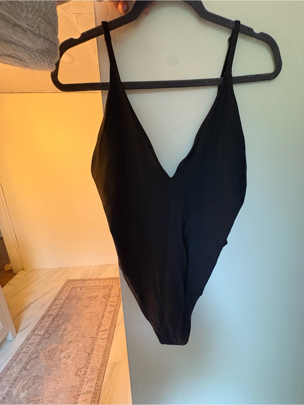 Aerie Black V-Neck One-Piece Swimsuit with Adjustable Straps